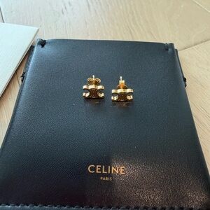 Celine Gold Logo Stud Earrings